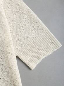 Sweetra Women's Vintage Sweet Apricot Loose French Embroidery Peter Pan Collar Short Sleeve Lightweight Knit Sweater Top - Apricot - View 5