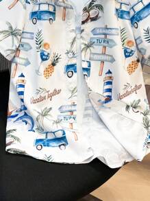 SHEIN Áo thun polo cổ bẻ tay ngắn họa tiết cây cọ dễ thương cho bé trai tuổi mới lớn, thích hợp mặc đi làm, đi học, mặc thường ngày, thể thao, xuân/hè, đi nghỉ - Màu be - Xem 6