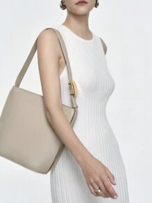 Aalyst Women's White Knit Sleeveless Ribbed Midi Dress: Elegant And Fitted Style - Beige - View 5