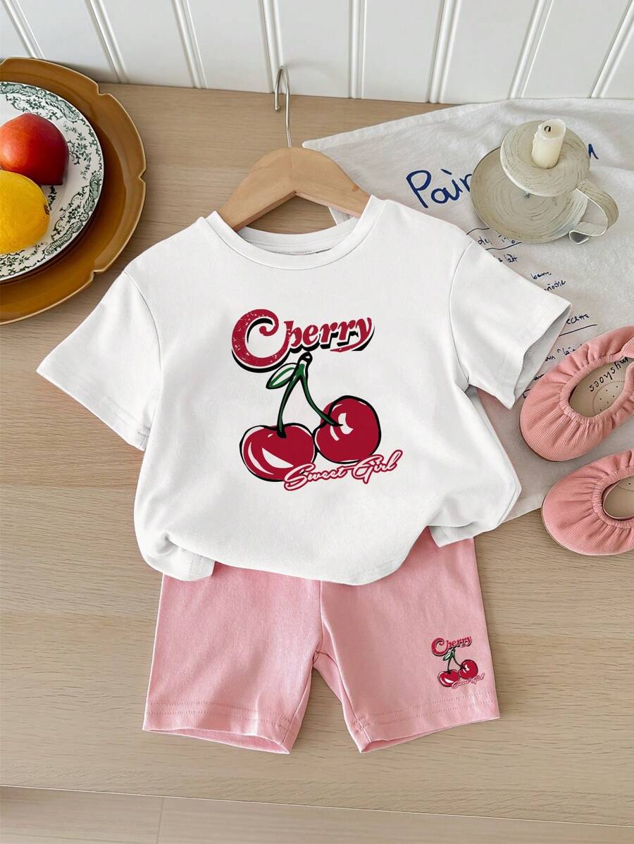 SHEIN Leap Crew Baby Girl Casual Minimalist Short Sleeve 2pcs Set, Suitable For Spring/Summer - Multicolor - View 1