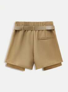 Maija Quần short nữ mùa hè 2025 vải canvas cạp chun màu nâu kaki mới có móc kim loại có thể điều chỉnh thiết kế túi xéo bãi biển lễ hội âm nhạc ngày lễ thường ngày lãng mạn đô thị thích hợp cho tụ tập ngoài trời, khách dự tiệc cưới, quần short nữ phong cách cổ điển cổ điển cho mùa tốt nghiệp - màu nâu - Xem 6