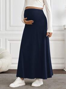 SHEIN Pregnant Women Plain Color Minimalist Casual Everyday Skirt - Navy Blue - View 5