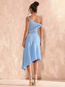 SHEIN BAE Completo da donna composto da top corto con scollo asimmetrico e minigonna, 2 pezzi di