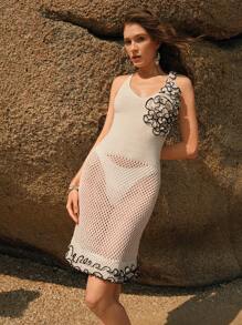 Anewsta Vestido tipo cubre con tirantes finos, escote de contraste, sexy y casual, perfecto para vacaciones - Blanco y Negro - Ver 3