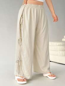 Solflare Plus Size Apricot Straight Leg Casual Pants, Minimalist Fashion For Everyday Wear For Summer