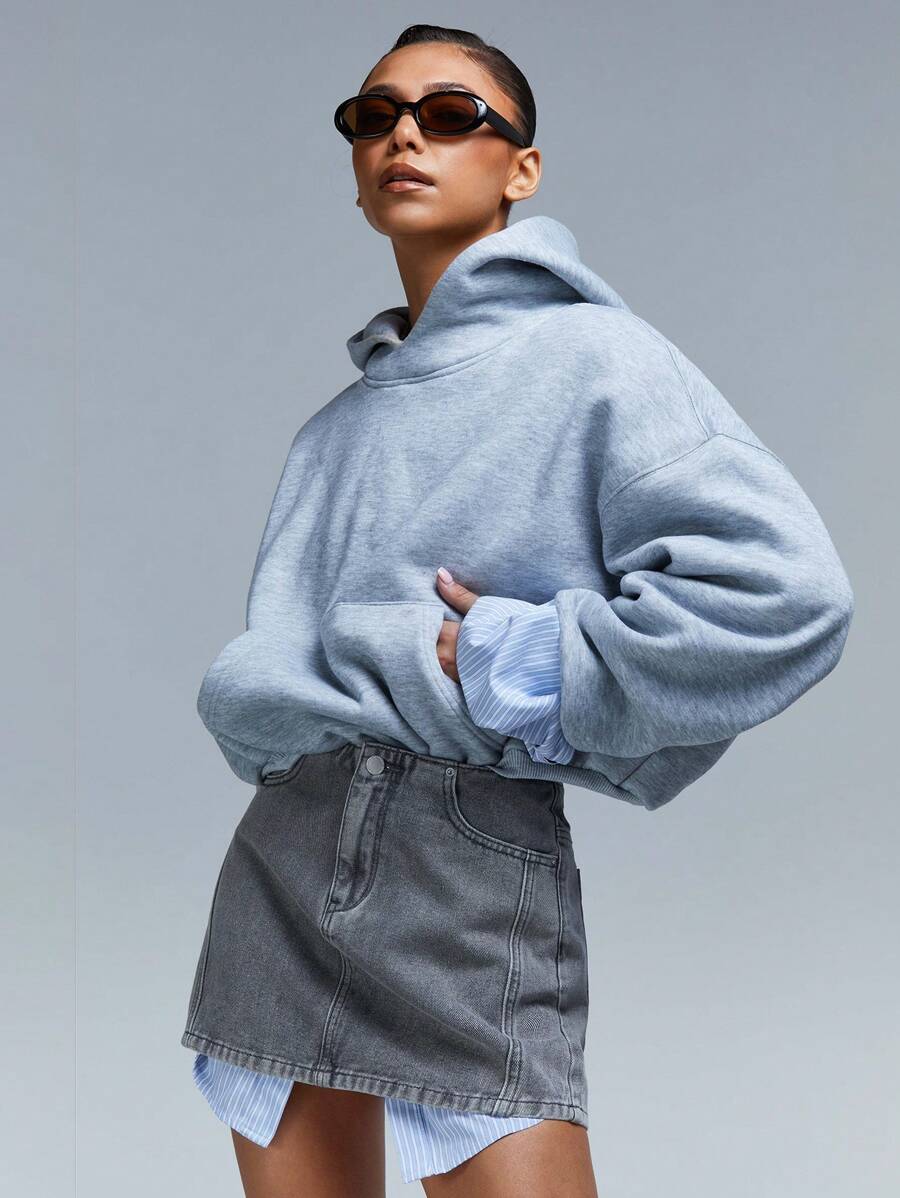 Athîral 女式大贴袋牛仔半身裙 - 灰色 - 查看 1