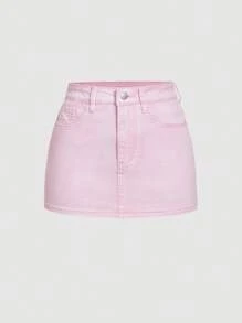 SHEIN MOD 女士简约休闲牛仔半身裙配蝴蝶结口袋装饰