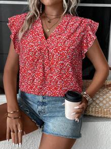 SHEIN Clasi Áo sơ mi cổ chữ V đơn giản thời trang thường ngày cỡ lớn - Đỏ - Xem 6