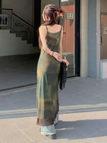 DAZY 扎染多层生菜边吊带裙太阳裙，休闲女装 - 彩色 - 查看 2