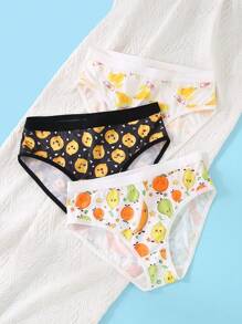 Set de 3 bragas casuales y sencillas para niñas, ropa interior cómoda, dulce y linda para adolescentes - Multicolor - Ver 3