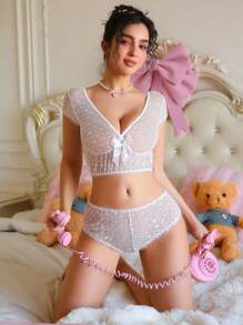 PetitDoll 2pcs Set Lace Wedding Women's Wireless Bra - White - View 4