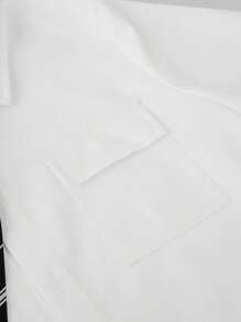 SHEIN Leap Crew 2 件套青少年男孩休闲白色口袋衬衫和仿灰色短裤，绅士西装适合街头、朋克、摇滚、学校、日常穿着、派对、音乐节，适合春夏季 - 彩色 - 查看 5