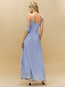 Poéselle 优雅 U 领无袖波浪紧身开衩连衣裙