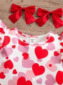 SHEIN Baby Girl Summer Cute Casual Knit Stretch Heart Print Cap Sleeve Dress