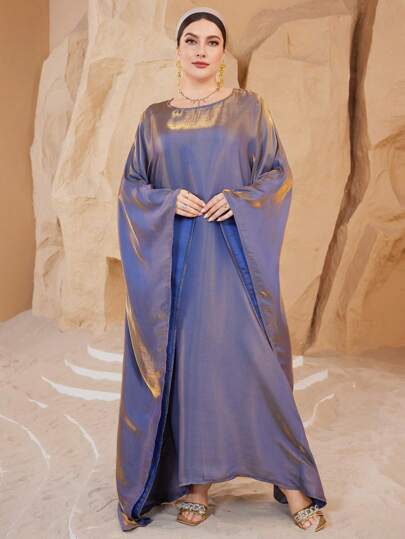 Al Najma Simple Solid Color Round Neck Dolman Sleeve Loose Shift Dress, Plus Size, Islamic Dresses For Women