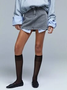 Athîral 女式大贴袋牛仔半身裙 - 灰色 - 查看 2