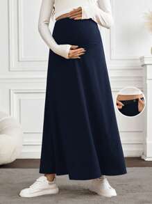SHEIN Pregnant Women Plain Color Minimalist Casual Everyday Skirt - Navy Blue - View 1