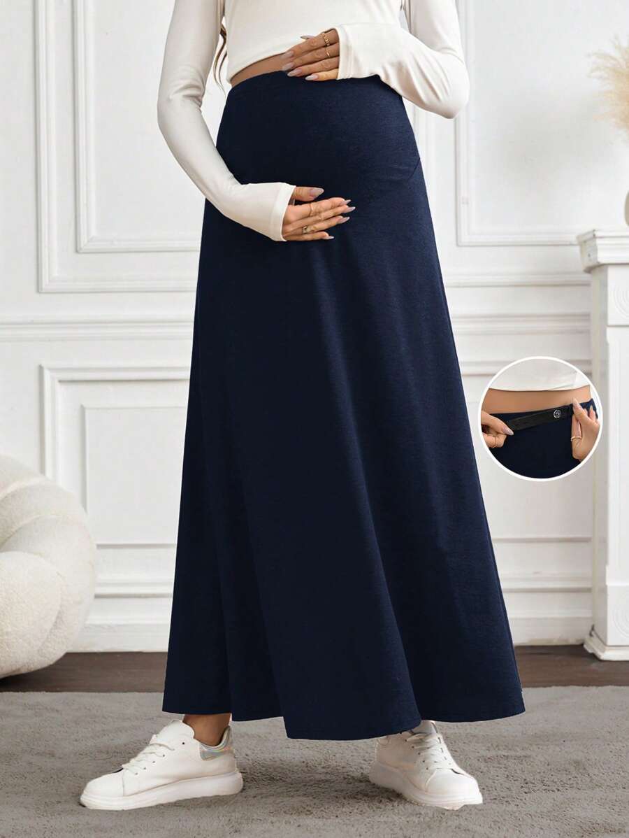 SHEIN Pregnant Women Plain Color Minimalist Casual Everyday Skirt - Navy Blue - View 1