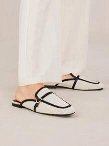 MOTF PREMIUM 女士方头撞色绑带扣细节平底鞋 - 黑色 - 查看 2