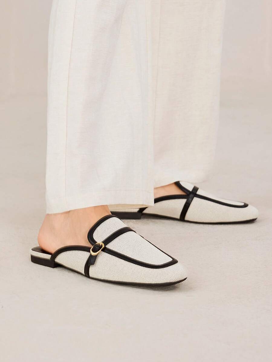 MOTF PREMIUM 女士方头撞色绑带扣细节平底鞋 - 黑色 - 查看 2