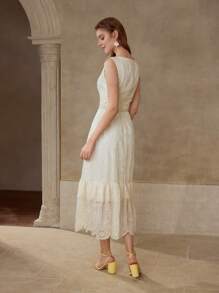 MOTF PREMIUM FLORAL EMBROIDERY RUFFLE TRIM DRESS - Beige - View 6