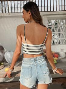 SHEIN VCAY Women's Summer Knit Striped Cropped Slim Fit Camisole Fringe Tassel Hem Camisole Top  Summer Outfits For Women Tank Tops Women Crop Tops Women Going Out Tops Women Summer Tops Women Vacation Top Boho Top  Hippie Clothing  Hawaiian Top