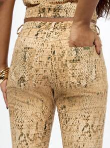 SUMWON WOMEN Designer Snake Print Low Rise Flare Jeans Y2K Style Statement Pants Reptile Pattern Party Club Wear Fashion Bell Bottom Trousers - Multicolor - View 8