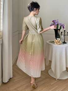 DAZY V-Neck Ombre Ruffle Waist Midi Dress For Women - Yellow - View 2