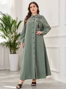 Lacomfia Vestido casual y holgado de camisa larga con bordados para mujeres de talla grande, modesto