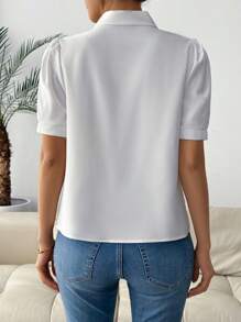 Chiquease Women's Casual Print Patchwork Puff Sleeve Blouse - White - View 2