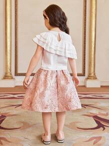 SHEIN 2 pezzi/set Top casual a collo tondo monocromatico e gonna mini per giovani ragazze