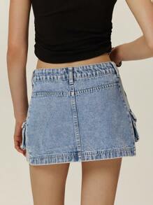 Poéselle Women's Casual Washed Denim Cargo Skirt