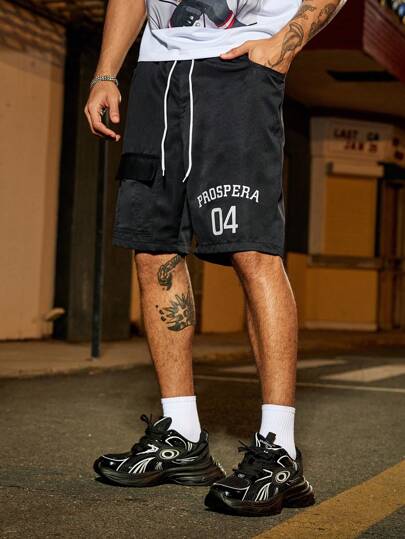 PAVTROS Manfinity Streetrush Men's Printed Multi-Pocket Casual Shorts, Minimalist Fashion For Daily Wear, Men Shorts Street