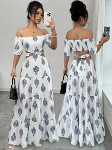 Chiquease Women's Holiday Floral Print Off Shoulder Cutout Waist Summer Dress - Multicolor - View 1