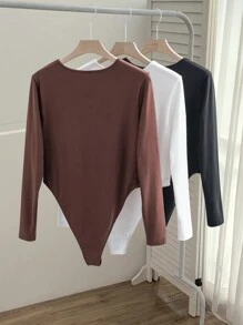 SHEIN EZwear Bộ 3 món/Bộ đồ liền thân cổ tròn màu trơn đơn giản cỡ lớn, mùa thu/đông - Nhiều màu - Xem 5