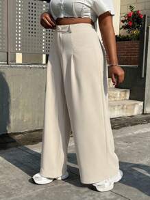 SHEIN EZwear Plus Size Casual Wide Leg Commuter Pants - Apricot - View 5