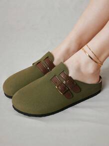 Solecia Women's Flat Slip-On Loafers, Simple & Practical Multifunctional Women's Suede Cork Footbed Arch Support Clogs Soft Mules Comfort Adjustable Buckle Slip On Spring Shoes Spring Break Easter - Army Green - View 4