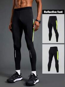Manfinity Sport Polished Leggings casuales de ajuste slim con parche de unicolor para hombre