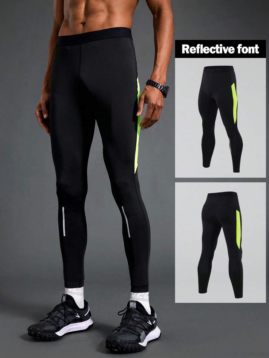 Manfinity Sport Polished Leggings casuales de ajuste slim con parche de unicolor para hombre