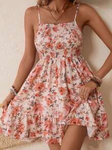 SHEIN VCAY Plus Size Floral Allover Print Spaghetti Strap Casual Vacation Dress - Multicolor - View 4