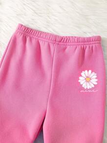 SHEIN 2pcs Baby Girls' Casual Simple Design Long Sleeve Top And Long Pants Set, Thickened For Autumn/Winter