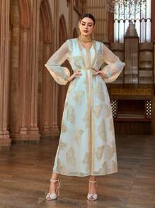 Al Najma Women's Elegant Butterfly Pattern Turkish & Arabic Traditional Long Dress