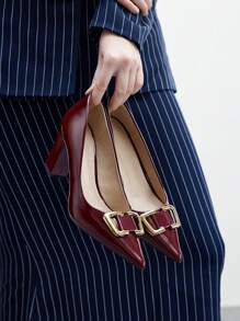 CUCCOO BIZCHIC Burgundy Block Heel Pointed Toe Fashionable High Heels For Women Spring Shoes Spring Break Easter - Burgundy - View 3
