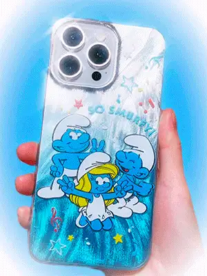 SHEIN X The Smurfs 时尚渐变卡通图案手机壳 - 銀色 - 查看 2