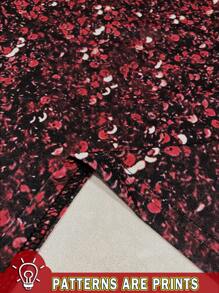 SHEIN Clasi Plus Size Sequin Decorated Minimalist A-Line Skirt, For Party & Gathering - Burgundy - View 3