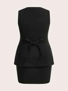 Comfortcana Conjunto de 2 piezas de talla grande para primavera/verano - Chaleco sin mangas largo + Minifalda - Negro - Ver 2