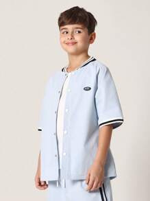 SUMWON 青少年运动短袖棒球服校队夏季套装休闲运动训练队纽约制服短裤服装春季系列 - 淺藍色 - 查看 4