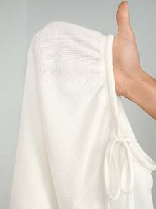 SHEIN Tall Soft White Knitted Waffle Lounge Lounge Pants, Loose Wide Leg Pants - White - View 8