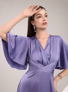 Modelyn 女士纯色中长连衣裙，简约时尚，适合日常休闲穿着 - 紫色 - 查看 6