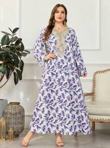 Al Najma Women's Loose Floral Print Round Neck Dress